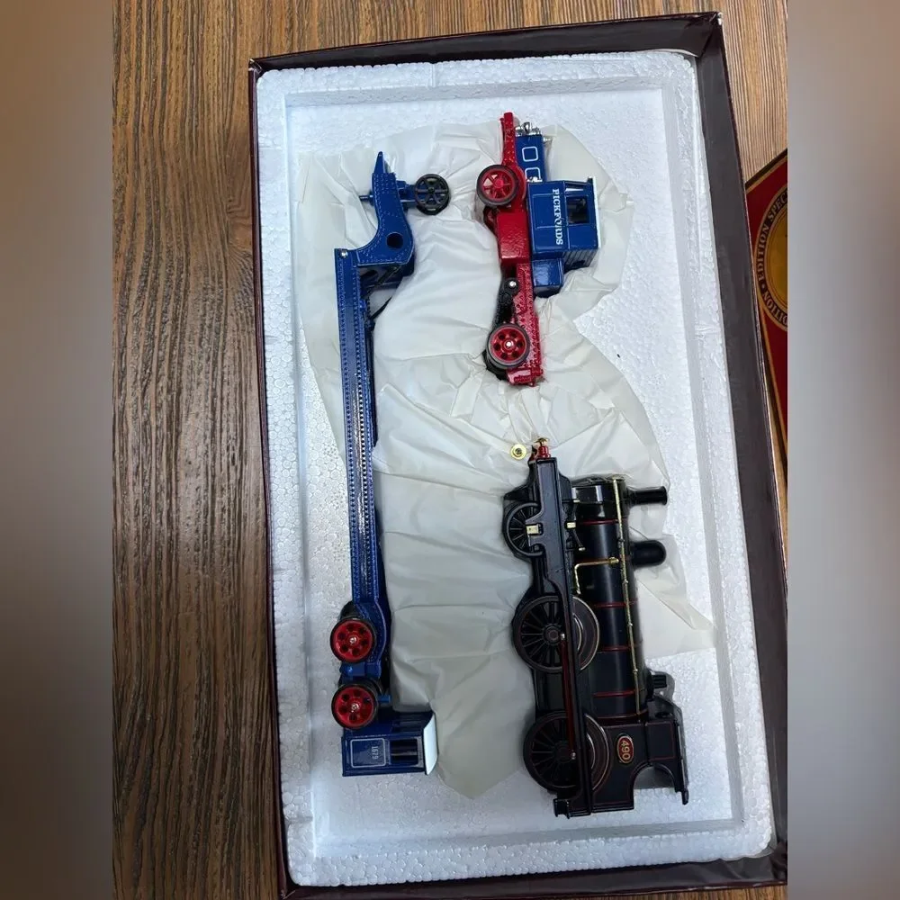 Vintage Matchbox Black and Blue Toy Locomotive Truck & Trailer Set